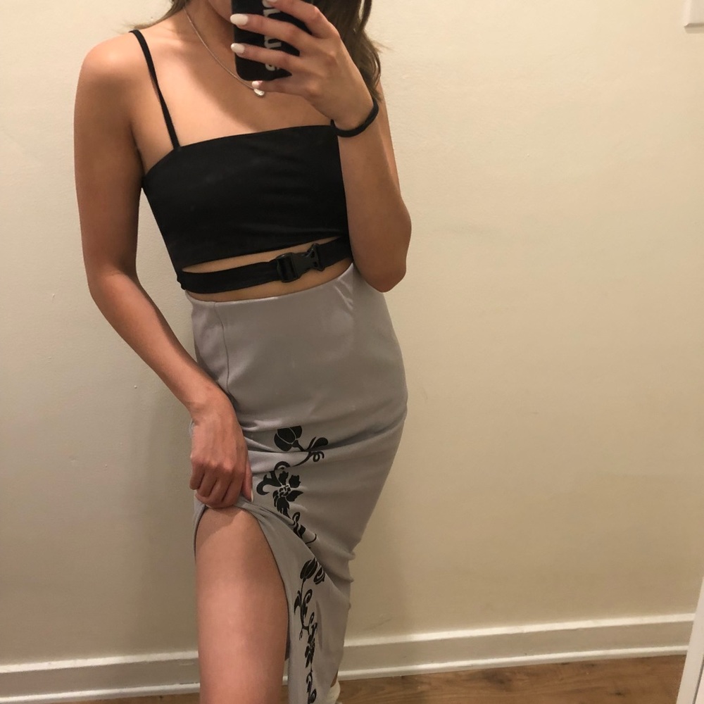 Vintage 90s Midi Floral High Slit Skirt